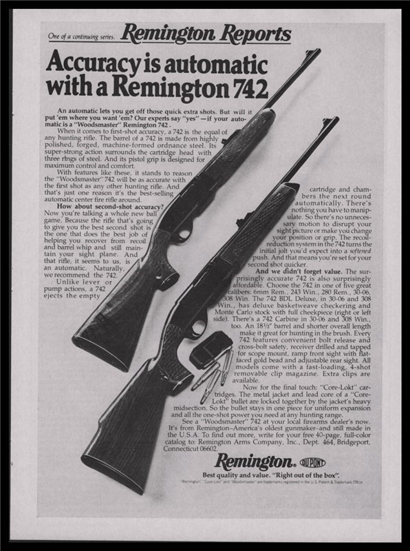1977 REMINGTON Model 742 Woodmaster Rifle Print AD-img-0