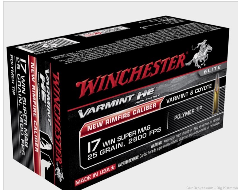 17 WSM Winchester Super Mag HIGH ENERGY 25 Grain 2600 FPS 50 rounds/box-img-0