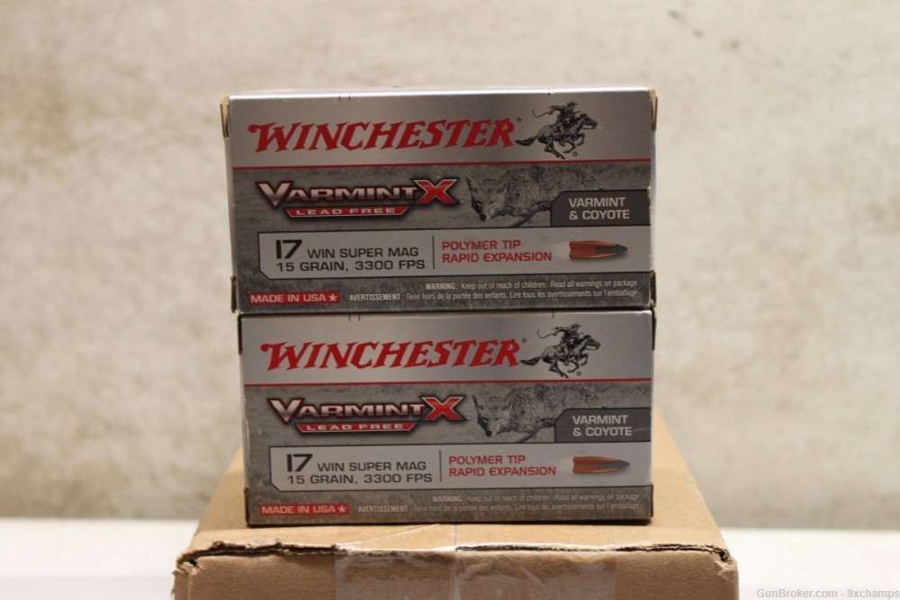 100 Rounds Winchester 17 WSM 17WSM 15 Grain 3300FPS Polymer Tip -img-0