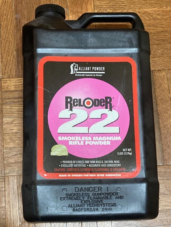 Alliant Reloder 22 RL22 Smokeless Magnum Rifle Powder 5 Lb - Reloading ...