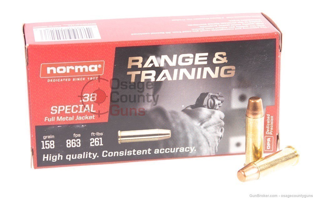 Norma 38 Spl Special Ammo 158 Gr FMJ - 50 Rds - Pistol Ammunition at ...