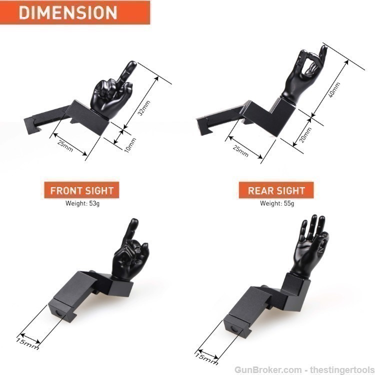 Novelty Finger Sight Offset 45 Degree, Ok Hand Middle Finger Iron Sight 