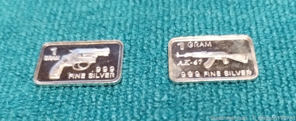 .999 Fine Silver Ingots, (ak-47, Snub Nose 38) Lot Of (2) - Bullion 