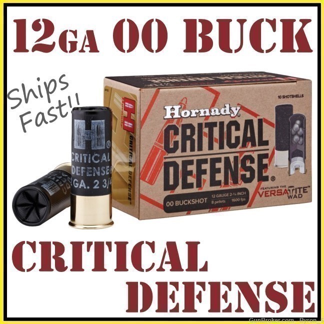 10rds Hornady Critical Defense™ 12 Ga 00 Buck Shot Self Defense + Fast 