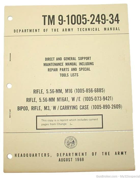 M16/M16A1 TRAINING MANUAL (TM9-1005-249-34) M16/M16A1 - Gun Parts Kits ...