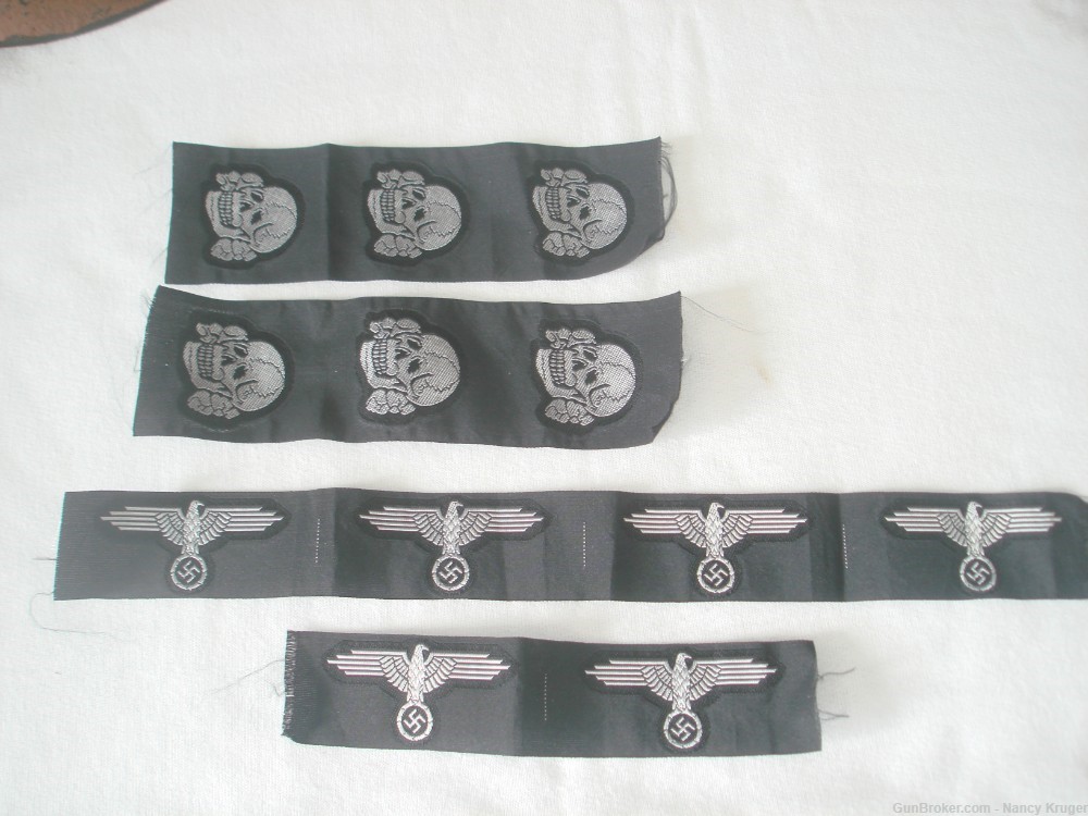 WWII GERMAN- SS Bevo Cap Insignia M40 M43 Cap EAGLE & DEATHS HEAD NCO ...