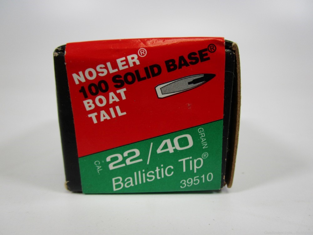 Nosler 39510 22 Cal 100 Solid Base Boat Tail Bullets 40 Gr. 22/40 Ballistic-img-2