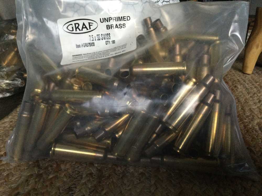 7 5x55 swiss brass new graf hs 100 pc reloading brass at gunbroker