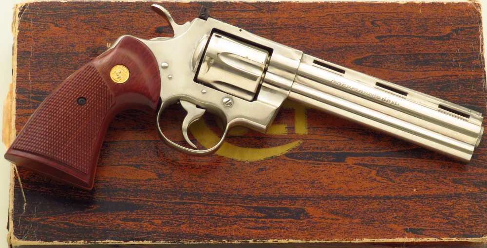 Colt Python .357 Magnum, 1978, 6-inch, nickel, box, 75% finish, layaway ...