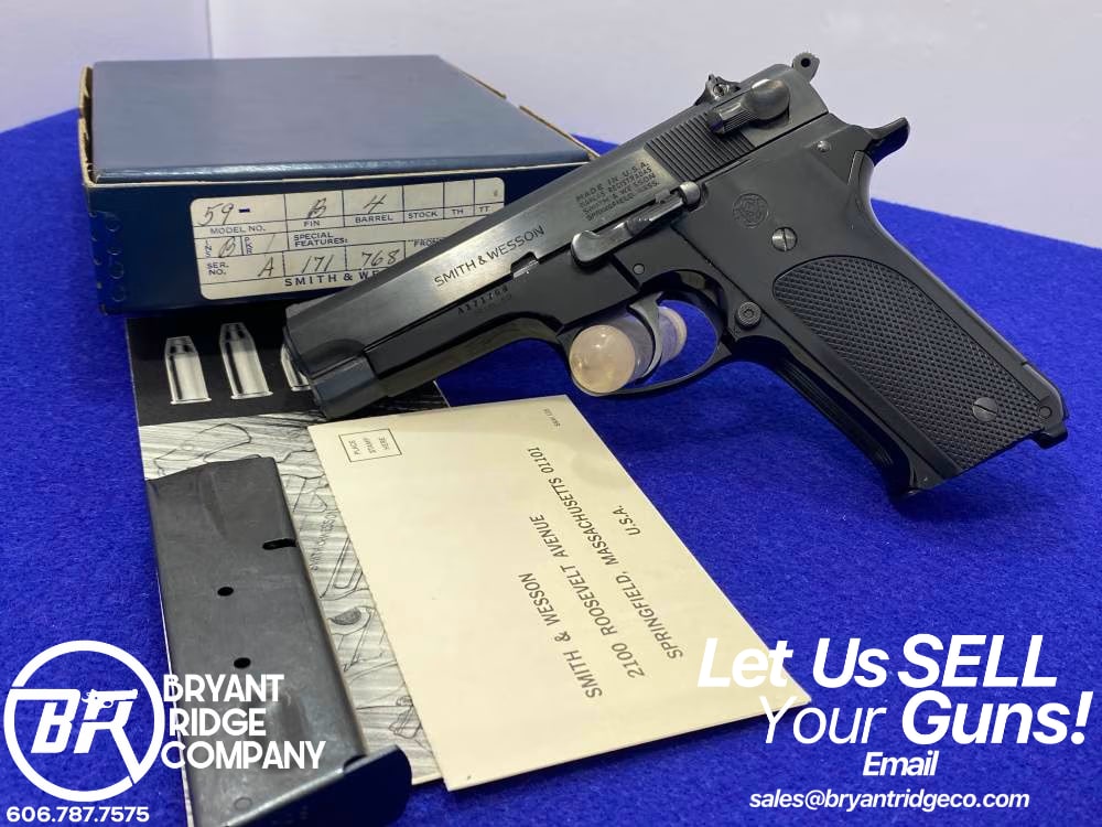 Smith Wesson Model 59 9mm Blue 4" *WATERSHED AMERICAN "WONDER-NINE" PISTOL*-img-0