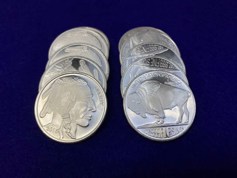 (10) Silver Towne Buffalo Indian "1oz Rounds" *Desirable Silver* 10 TROY OZ-img-5