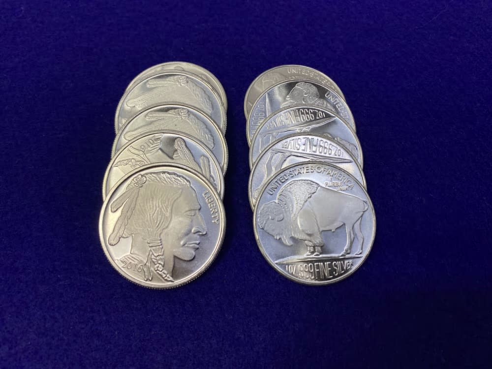 (10) Silver Towne Buffalo Indian "1oz Rounds" *Desirable Silver* 10 TROY OZ-img-4