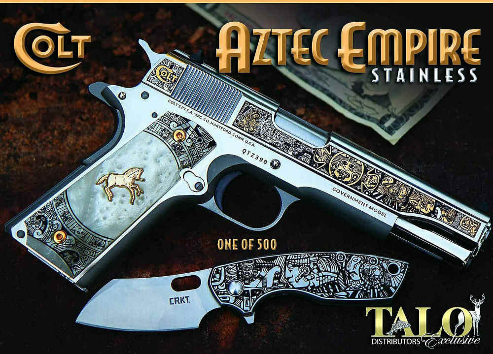 Colt Aztec Empire w ENGRAVED Knife .38 Super Bright Stainless NIB ...