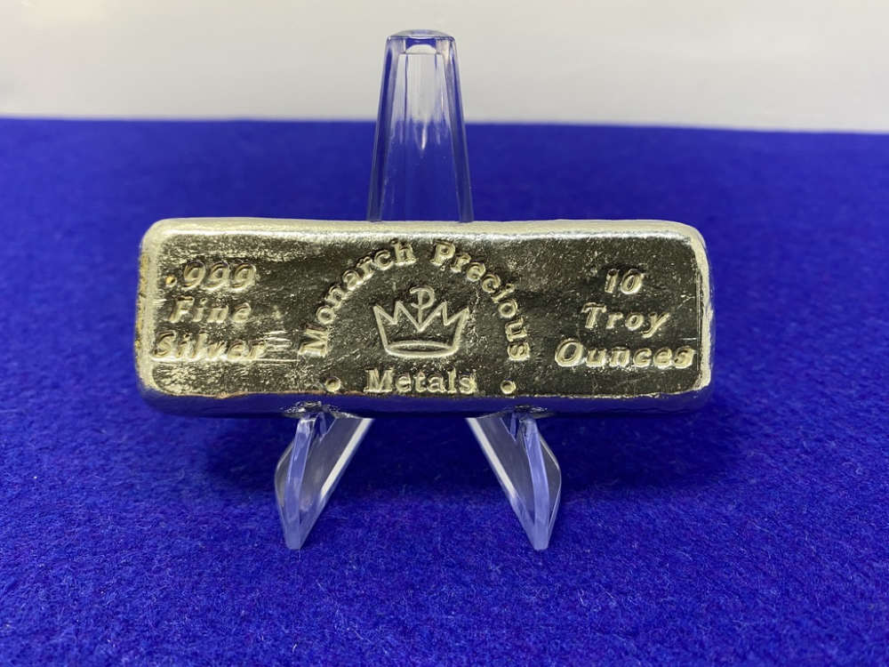 VINTAGE Monarch *SCARCE 10oz Poured SILVER BAR* Desirable Loaf Bar-img-0