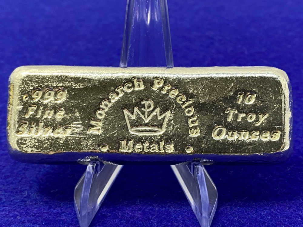 VINTAGE Monarch *SCARCE 10oz Poured SILVER BAR* Desirable Loaf Bar-img-3
