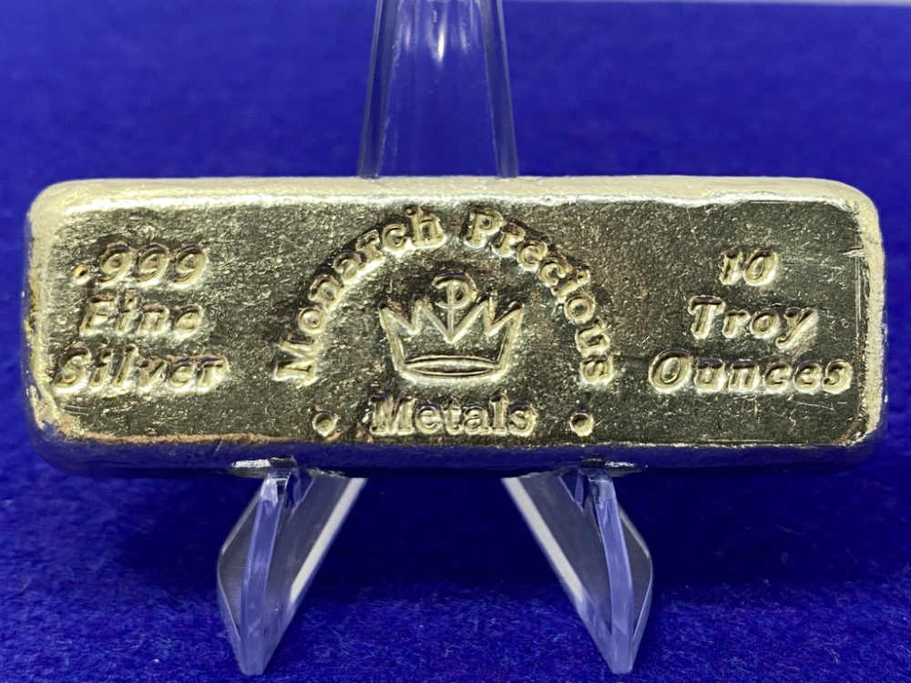 VINTAGE Monarch *SCARCE 10oz Poured SILVER BAR* Desirable Loaf Bar-img-3