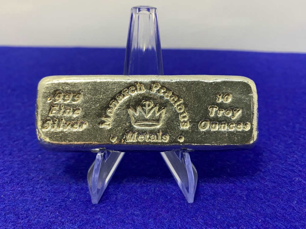 VINTAGE Monarch *SCARCE 10oz Poured SILVER BAR* Desirable Loaf Bar-img-0