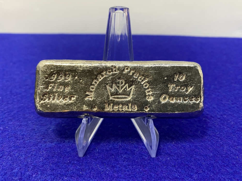 VINTAGE Monarch *SCARCE 10oz Poured SILVER BAR* Desirable Loaf Bar-img-6