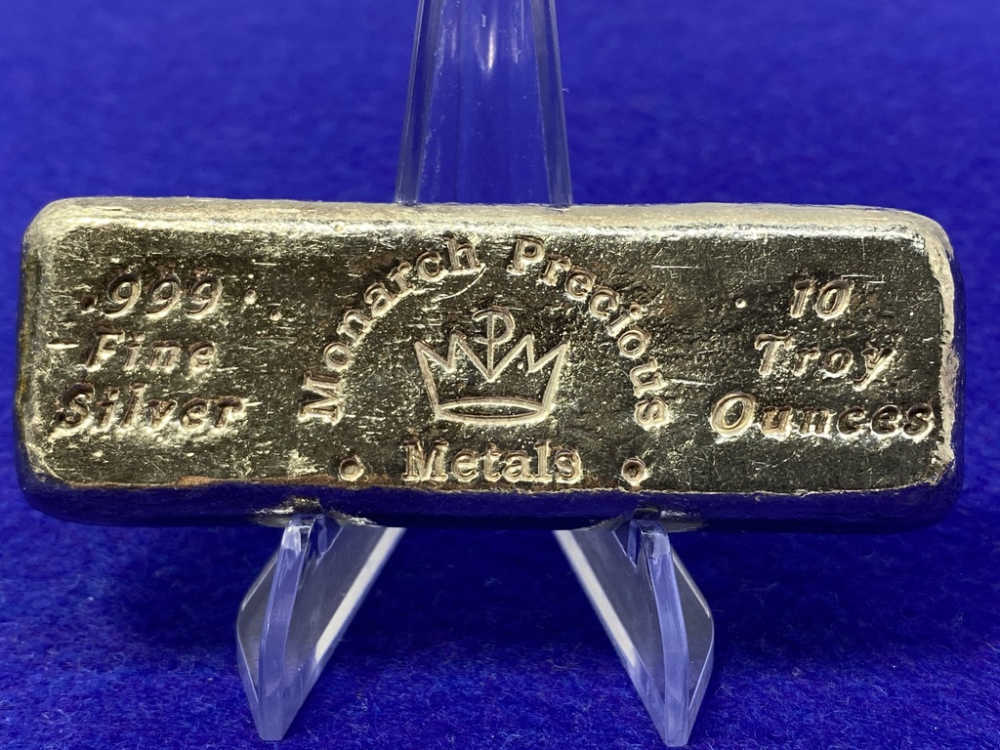 VINTAGE Monarch *SCARCE 10oz Poured SILVER BAR* Desirable Loaf Bar-img-3