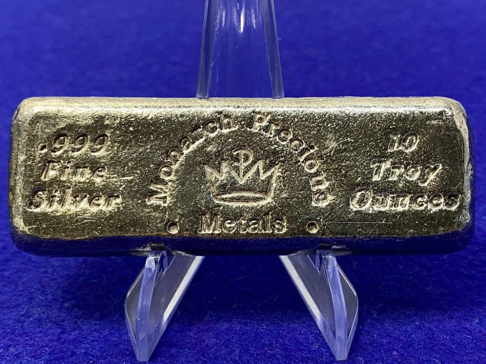 VINTAGE Monarch *SCARCE 10oz Poured SILVER BAR* Desirable Loaf Bar-img-3