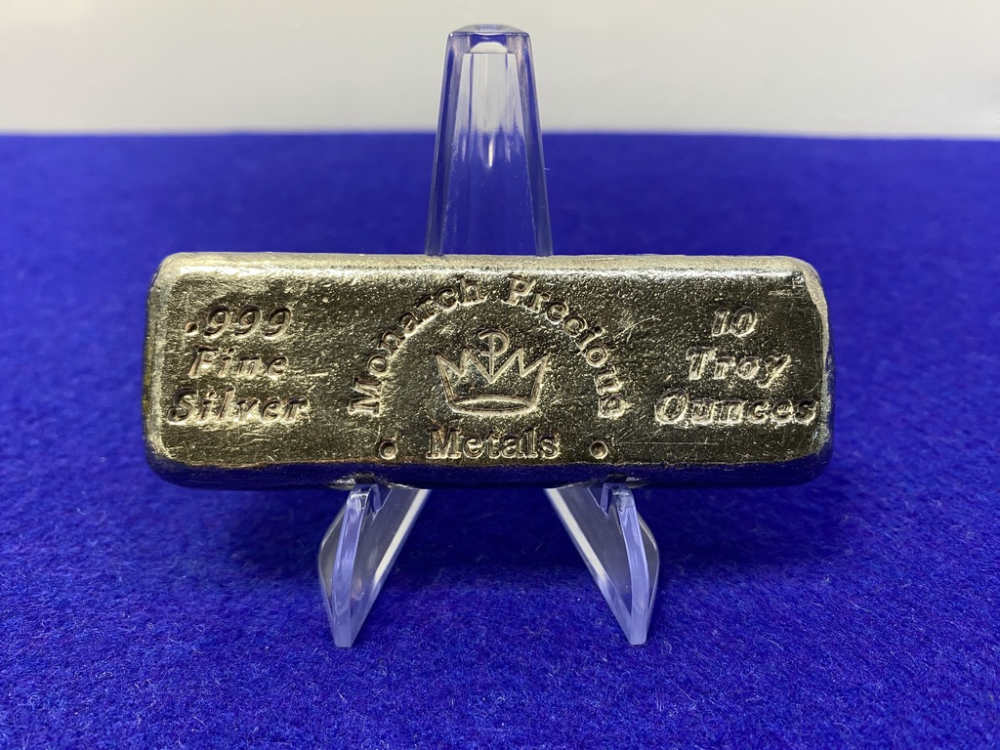 VINTAGE Monarch *SCARCE 10oz Poured SILVER BAR* Desirable Loaf Bar-img-0