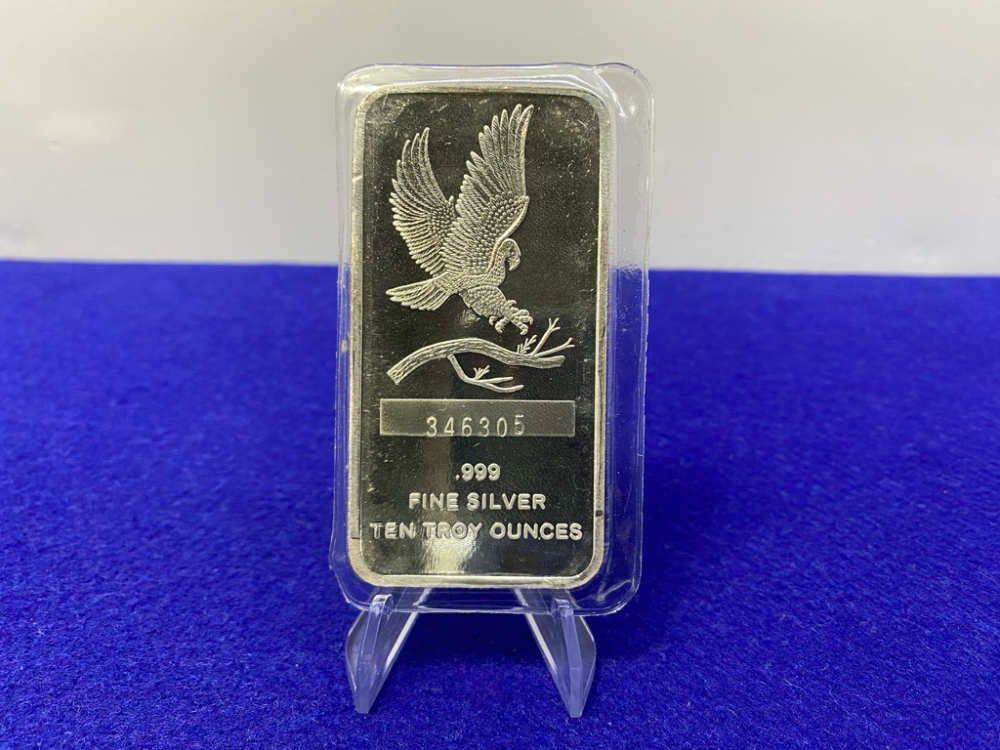 VINTAGE Silver Towne *FACTORY SEALED 10oz SILVER BAR* 10 Troy Ounces-img-0