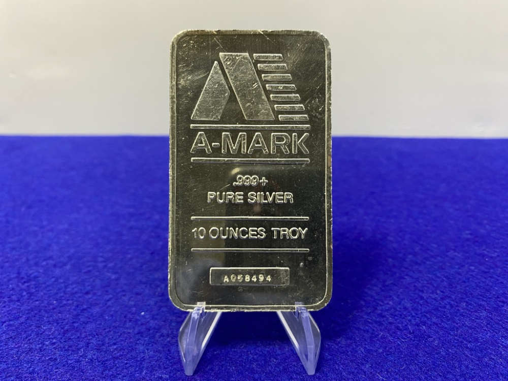-VINTAGE- A-Mark *10oz SILVER Stacker Bar* 999 Fine *DESIRABLE* 10 Troy Oz-img-0