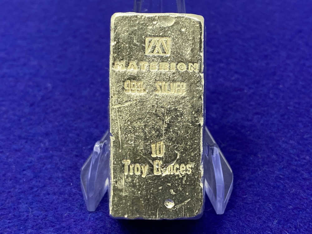 Vintage SILVER Bar MATERION (Academy) Poured 10oz 999 RARE *10 Troy Ounces*-img-3