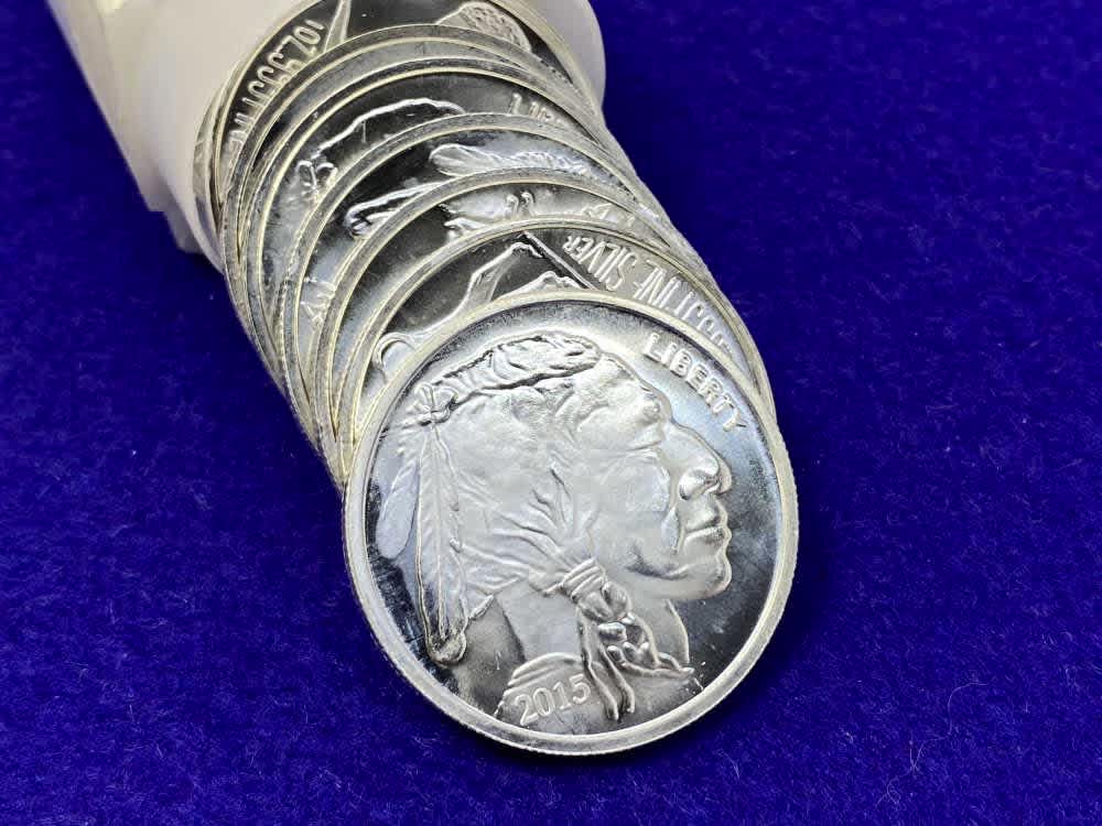 (20) Buffalo Indian Head "1oz SILVER Rnds" *Roll of 20* TWENTY TROY OUNCES-img-1