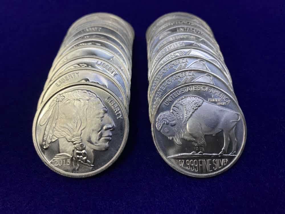 (20) Buffalo Indian Head "1oz SILVER Rnds" *Roll of 20* TWENTY TROY OUNCES-img-3