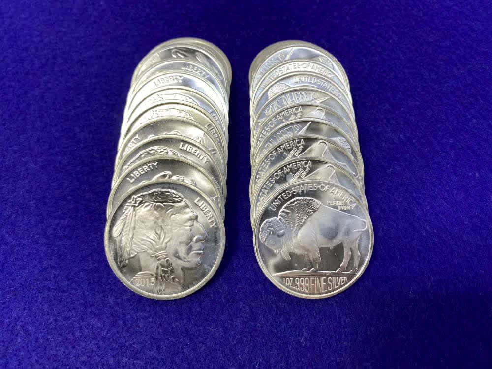 (20) Buffalo Indian Head "1oz SILVER Rnds" *Roll of 20* TWENTY TROY OUNCES-img-2