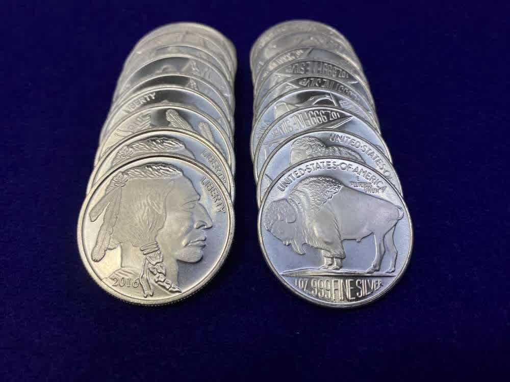 (20) Buffalo Indian Head "1oz SILVER Rnds" *Roll of 20* TWENTY TROY OUNCES-img-5