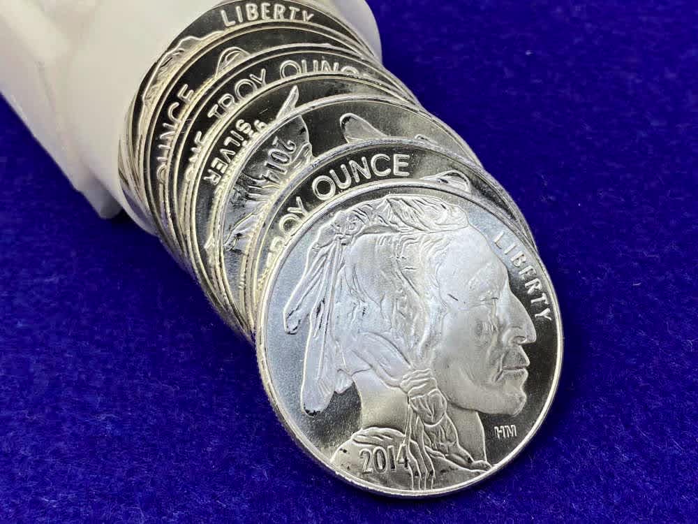 (20) Buffalo Indian Head "1oz SILVER Rnds" *Roll of 20* TWENTY TROY OUNCES-img-1