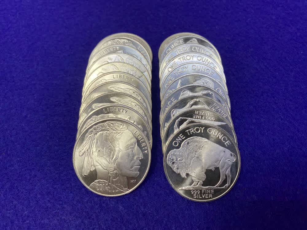 (20) Buffalo Indian Head "1oz SILVER Rnds" *Roll of 20* TWENTY TROY OUNCES-img-2