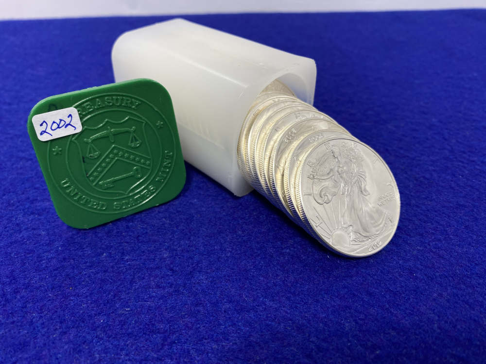 2002 American Silver Eagles -FULL FACTORY TUBE- 20 Troy Ounces .999 *BU*-img-0