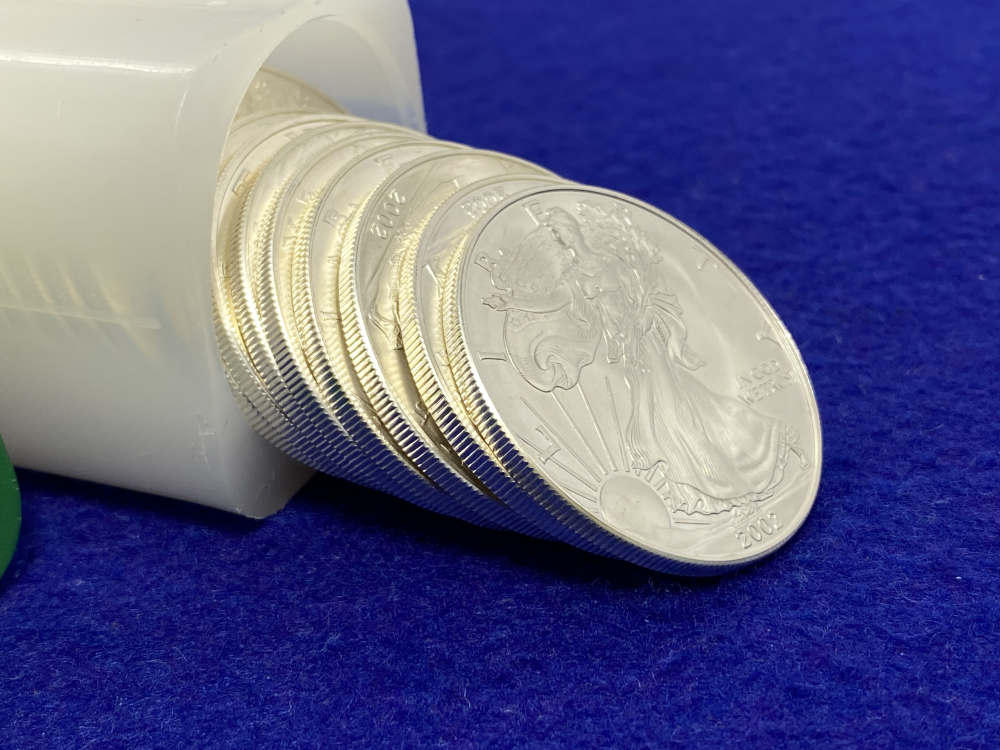 2002 American Silver Eagles -FULL FACTORY TUBE- 20 Troy Ounces .999 *BU*-img-3