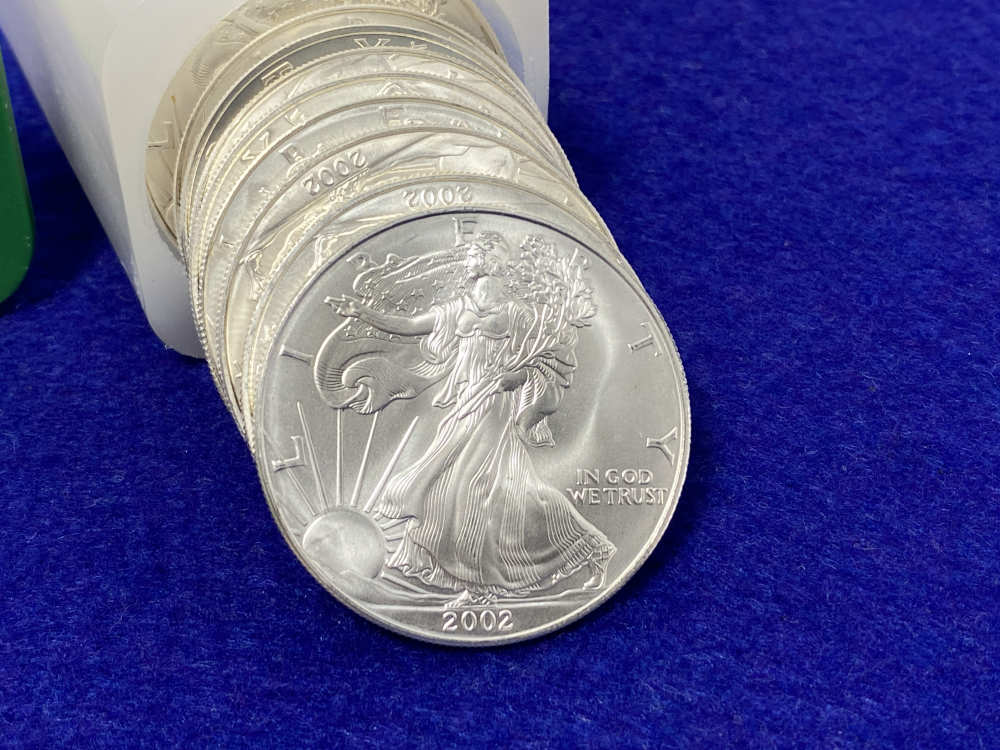 2002 American Silver Eagles -FULL FACTORY TUBE- 20 Troy Ounces .999 *BU*-img-4