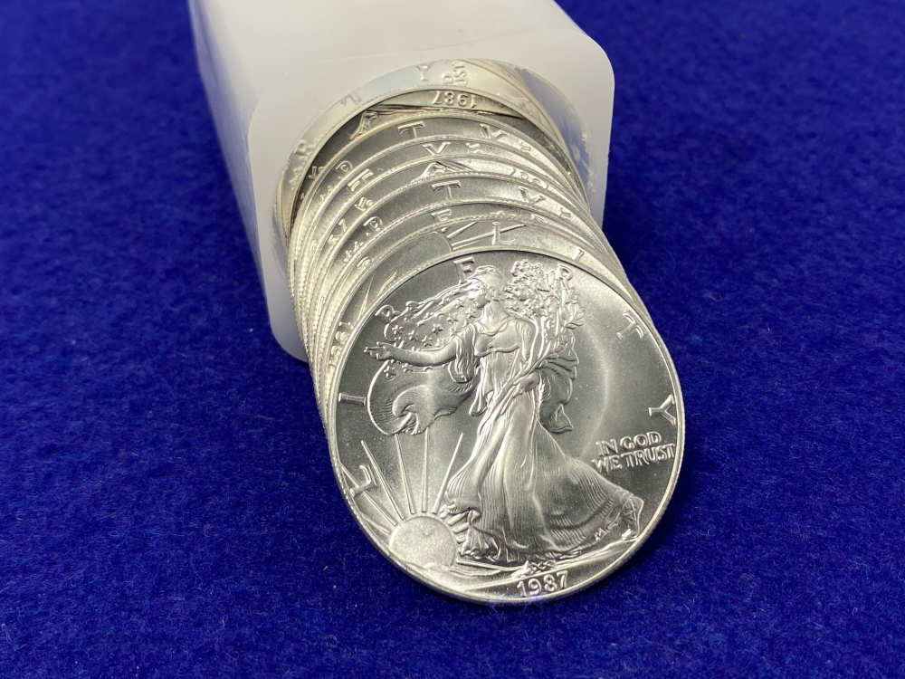 20) Silver Eagle *DESIRABLE 1987 DATE* Full Tube 20 Troy Ounces SILVER *BU*-img-4