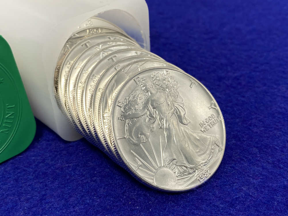 20) Silver Eagle *DESIRABLE 1987 DATE* Full Tube 20 Troy Ounces SILVER *BU*-img-3