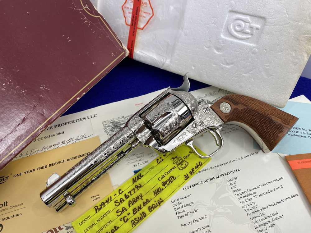 Colt SAA .44-40 Nickel 4.75" -FACTORY "C" CLASS SCROLL ENGRAVED- 31 of 40-img-81