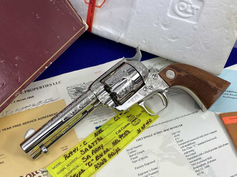 Colt SAA .44-40 Nickel 4.75" -FACTORY "C" CLASS SCROLL ENGRAVED- 31 of 40-img-3