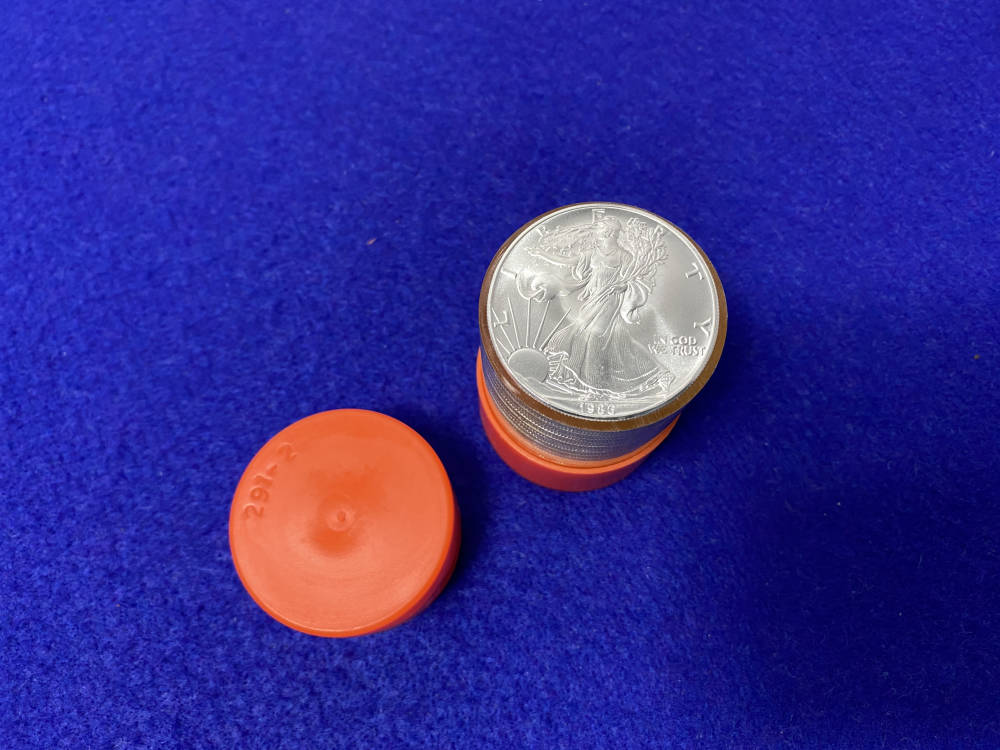 1986 Silver Eagle *1st Year Production* RARE ORANGE TUBE *Full Roll of 20*-img-3