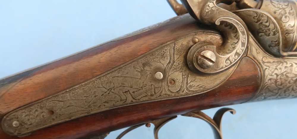 German Combination Shotgun-Rifle Guild Era Back Action Engraved Gold Inlay -img-36