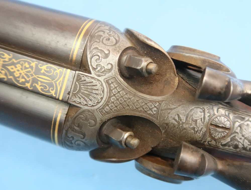 German Combination Shotgun-Rifle Guild Era Back Action Engraved Gold Inlay -img-64