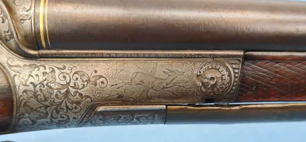 German Combination Shotgun-Rifle Guild Era Back Action Engraved Gold Inlay -img-42
