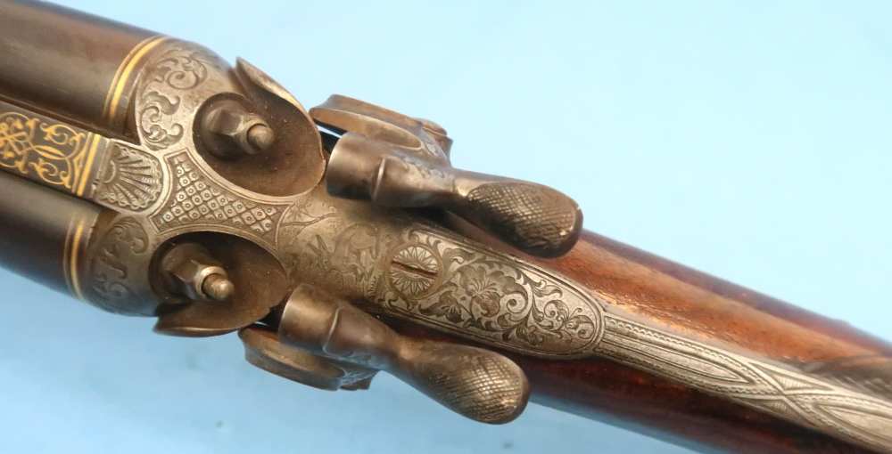 German Combination Shotgun-Rifle Guild Era Back Action Engraved Gold Inlay -img-63