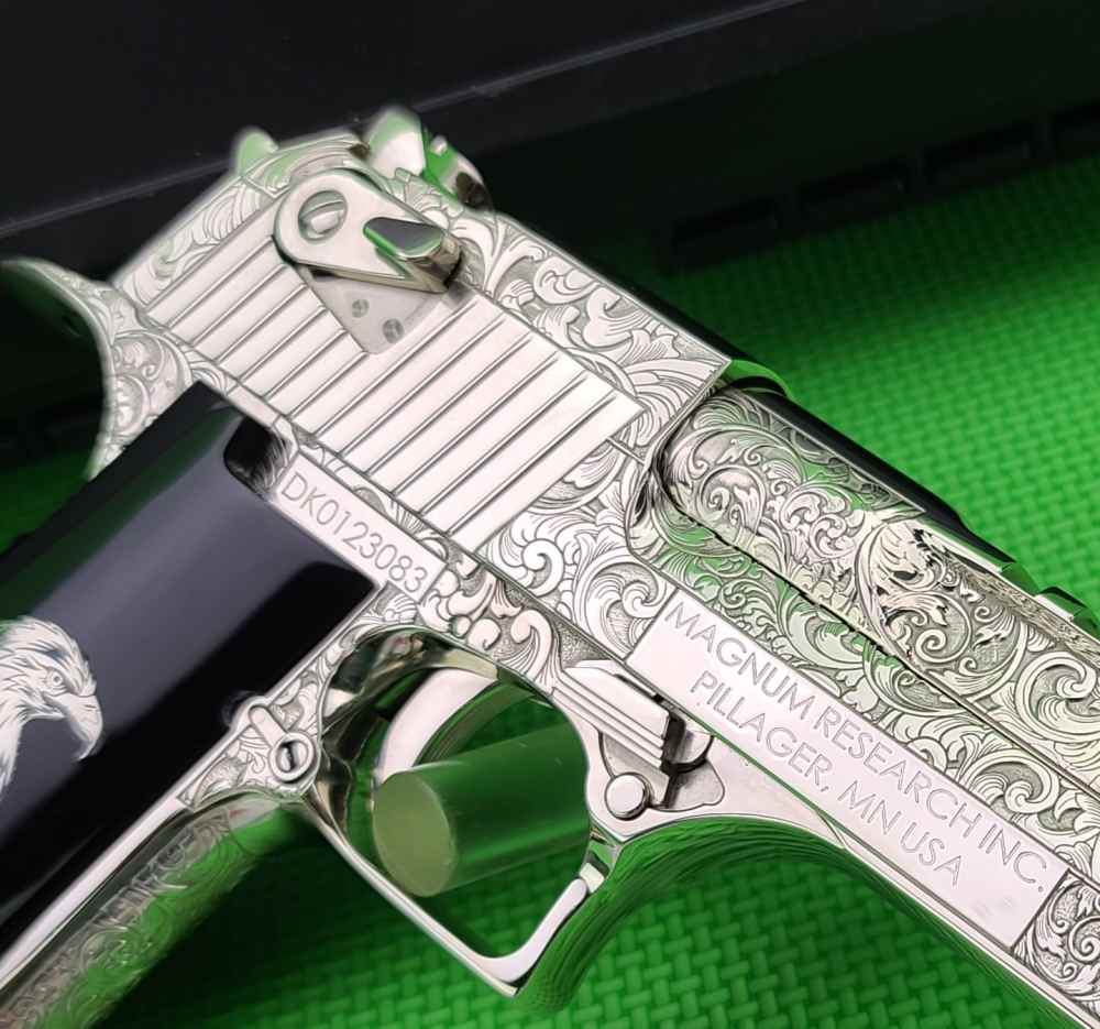 MAGNUM RESEARCH DESERT EAGLE 50AE HAND ENGRAVED NICKEL DK50IMB IN THE BOX-img-12