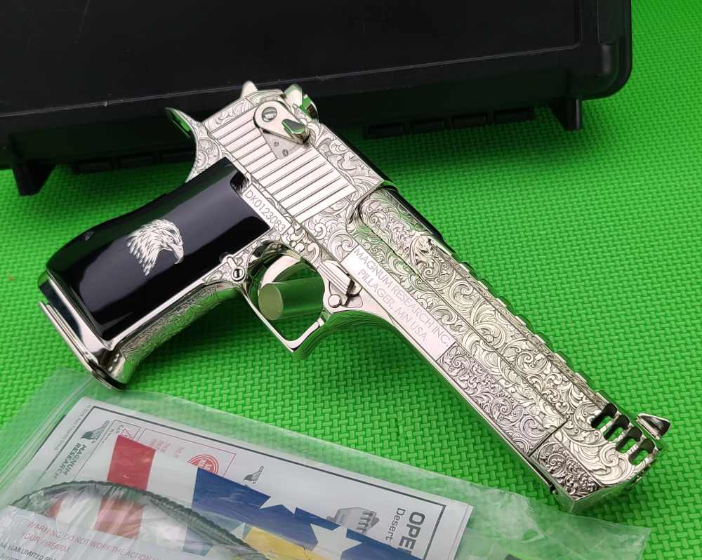MAGNUM RESEARCH DESERT EAGLE 50AE HAND ENGRAVED NICKEL DK50IMB IN THE BOX-img-2
