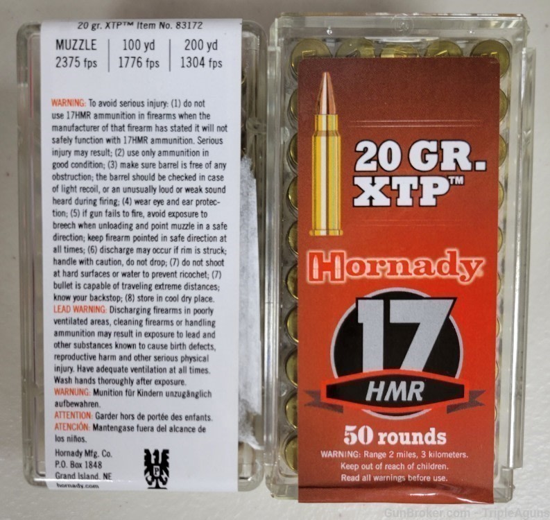 Hornady 17HMR 20gr XTP lot of 100rds 83172-img-1