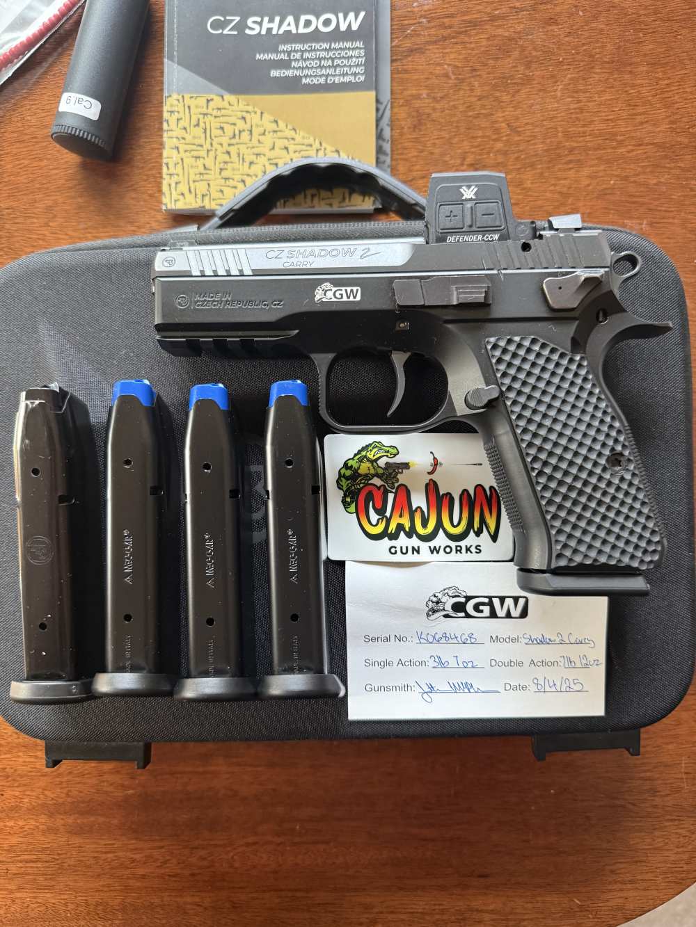 Cajun Custom Pro Pkg CZ Shadow 2 Carry Vortex Defender NS FREE SHIP -img-0
